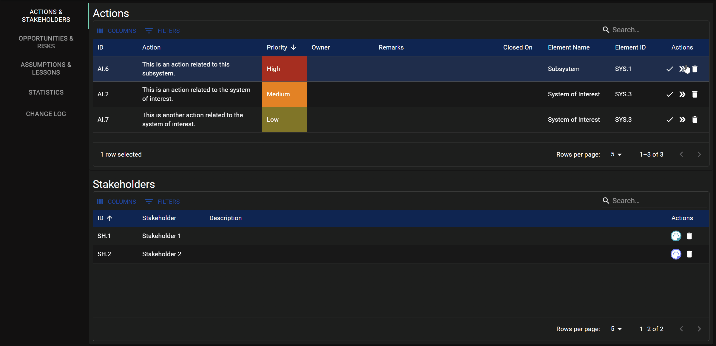 Table Actions